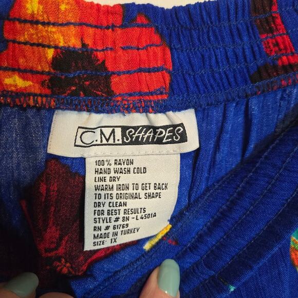 Vtg Multicolor Floral Midi Skirt Elastic Summer Flower Boho Kidcore Teacher 1X - Picture 2 of 4